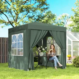 Outsunny Pavillon 2x2m Faltpavillon 4 Seitenwände mit Fenster Tragetasche Stahl