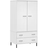 vidaXL Kleiderschrank mit Metallbeinen Garderobenschrank Schrank Hochschrank Schlafzimmerschrank Holzschrank Weiß 90x55x172,5cm Massivholz