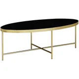 KADIMA DESIGN Design Couchtisch Glas Schwarz - Oval 110 x 56 cm mit Gold Metallgestell, Großer Wohnzimmertisch, Lounge Tisch