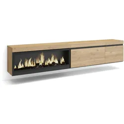 SKRAUT HOME Wohnzimmer TV-Schrank, 237x35x45cm, Großes Format TV, XXL Elektrokamin, hängend, Farbe Eiche - 497_6