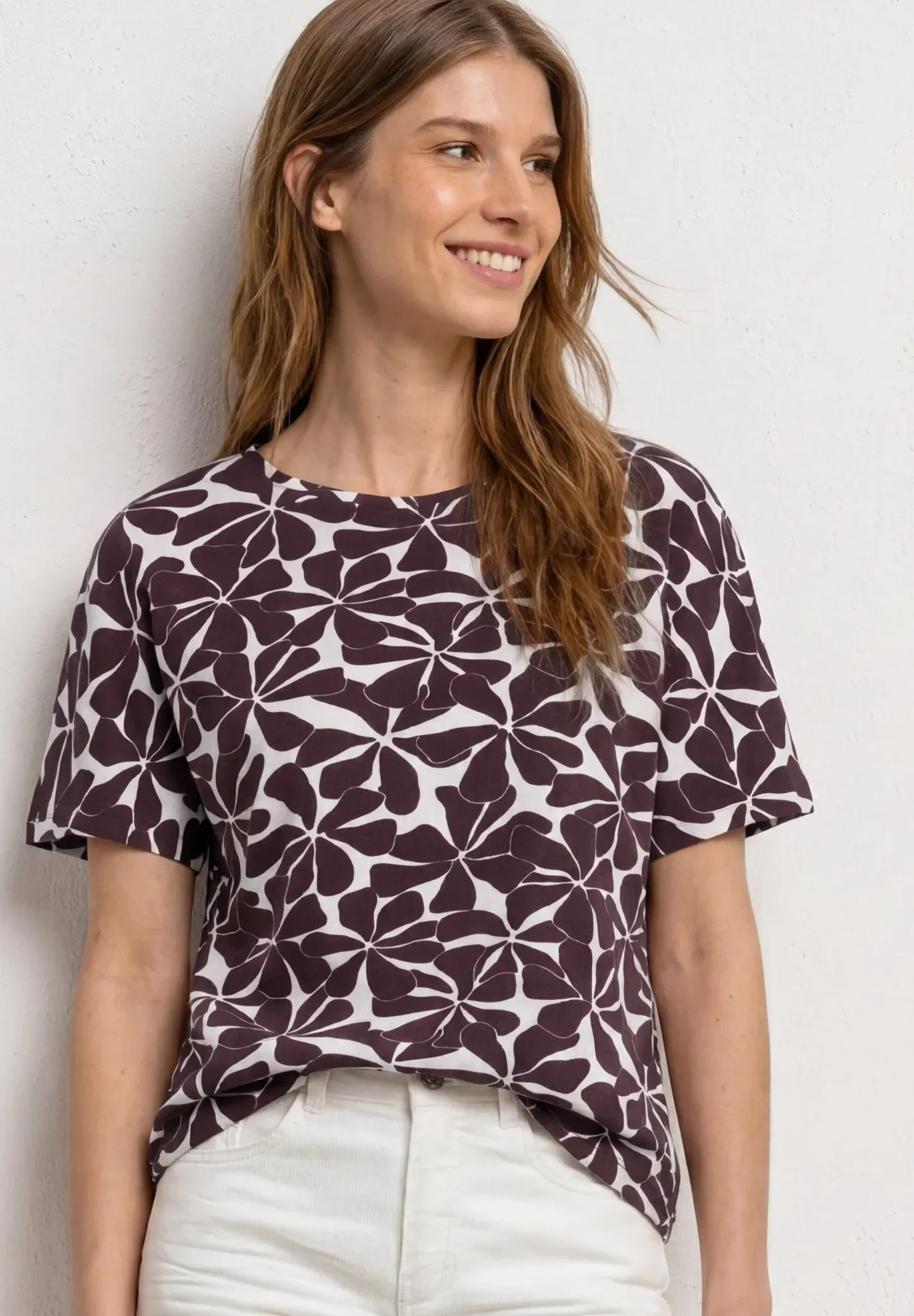 T-Shirt STREET ONE, Damen, Gr. 38, rustic rouge, Stoff, 95% Viskose, 5% Elasthan, bedruckt, regular fit normal, Rundhals, abgesteppt, Shirts T-Shirt, aus softer Viskose
