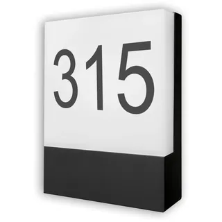 Innovate LED Hausnummer beleuchtet 230V – Außenleuchte - Wandlampe aussen schwarz – Witterungsbeständig nach IP54 - Warmweiß - inkl. Selbstklebeziffern