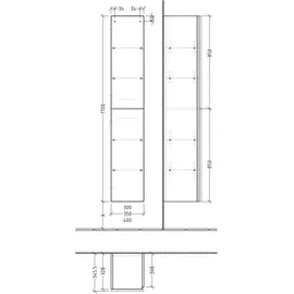 Sanipa 3way Hochschrank 40 x 170 x 34,5 cm Schwarz Metall/MDF/Spanplatte