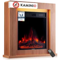 KAMINIO Elektrokamin MATTI, Elektrischer Kamin mit 3D-Flammeneffekt, Ambientelicht, Heizung 1800W braun