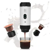 EVERANGE Tragbare elektrische Espressomaschine, Reisekaffeemaschine, kompatibel mit gemahlenem Kaffee und NS-Kapseln (Weiß mit LCD-Display)