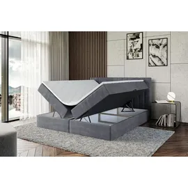 altdecor Boxspringbett mit Matratze und Topper, Polsterbett mit Bettkasten, Bett mit Stauraum H4-Matratze, Doppelbett, Springboxbett - EDITA - Dunkelgrau Samt