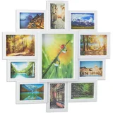 Relaxdays Bilderrahmen Collage, Bildergalerie für 11 Fotos, Fotorahmen zum Aufhängen, für mehrere Fotos, weiß,