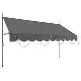 Clanmacy Klemmmarkise Klemmmarkise mit LED 400cm Balkonmarkise Markise Terrasse Balkon Grau grau 120 cm x 400 cm