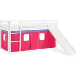 Homestyle4u Hochbett 90 x 200 cm Kiefer massiv lackiert weiß pink