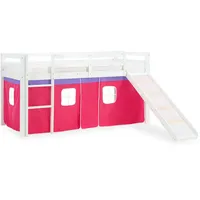 Homestyle4u Hochbett 90 x 200 cm Kiefer massiv lackiert weiß pink