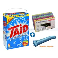 Set Vollwaschmittel 10 kg inkl. Wäscheleine u. 50 Klammern inkl. Vollwaschmittel, Wäscheleine und Wäscheklammern