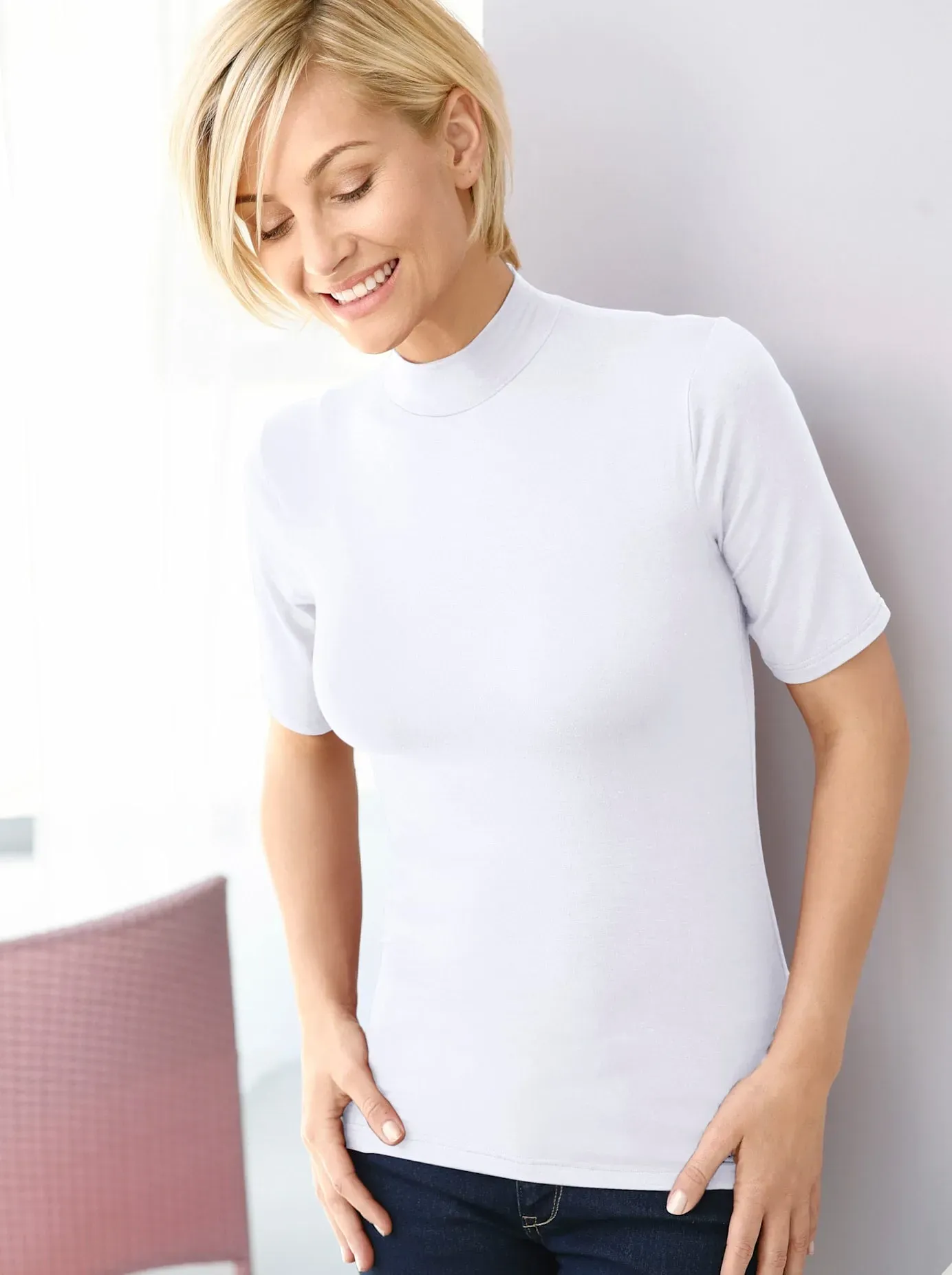 Unterziehshirt WÄSCHEPUR, Damen, Gr. 44, 2 Stk., Normalgrößen, weiß, 95% Modal, 5% Elasthan, Turtleneck, Unterhemden