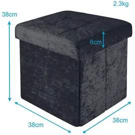 Intirilife Sitzhocker 38x38x38 cm in Samt Schwarz - Sitzwürfel mit Stauraum und Deckel mit Samtbezug