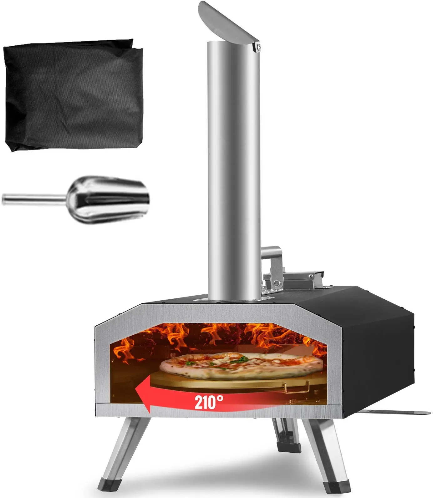 VEVOR Tragbarer Pizzaofen Outdoor 304,8 mm, Gas Holzpellets Holzkohle Pizzaofen, Edelstahl Pizzaofen, Max. 540 °C Holzpelletsschaufel & Pizzastein & Tragetasche –  Premium Pizza Holzofen für Garten