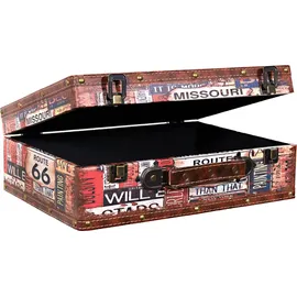 BIRENDY Truhe Kiste KD1711/12 Geschenkbox Holztruhe Vintage Look Schatzkiste Route 66 , Größe:Größe L ( 31cm B x 20cm T x 10cm H )