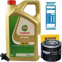 Hengst Ölfilter + 5L Castrol Edge LL 5W-30 Motoröl + Ablassschraube ACEA C3