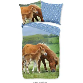 Muller Textil Regine Pferd Blau/Mehrfarbig 135 x 200 cm + 2 x 80 x 80 cm