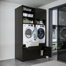 roomartstore.de Waschmaschinen-Doppelschrank SERIE 1 230 x 134 x 67 cm Schwarz