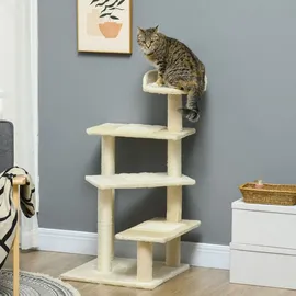 PawHut Kratzbaum mit Sisalsäulen, Katzenkratzbaum, Katzen Kletterbaum, Katzenbaum, Beige, 50 x 50 x 100 cm