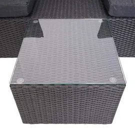 Mendler 3in1-Garnitur HWC-J37, Garten-/Lounge-Set Sonneninsel, Spun Poly Poly-Rattan MVG ~ anthrazit, Kissen dunkelgrau
