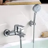 Auralum Badewannenarmatur mit Handbrause,Badewannenarmatur Wasserfall mit Dusche,1.5m Edelstahl Schlauch und Wandhalterung,Armatur Badewanne Wasserfall aus Messing für Badewanne und Bad,Chrom