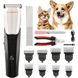 BarberBoss Hundefriseur mit 8 Kammaufsätzen, schlankes Design mit 4 Geschwindigkeitsstufen, 100% wasserdicht, R-förmiger Keramikkopf, LED-Display, schnurloser Schermaschine für Hunde & Katzen, QR-9083