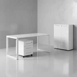 KADIMA DESIGN Büro-Set MUENCHEN 3-tlg Weiß Schreibtisch, Schrank, Container Glasfront