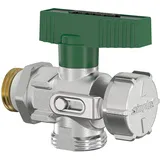 Simplex KFE-Kugelhahn 1/2'' Durchgangsform für Trinkwasser, Füllhahn in Winkelform, DVGW g Außengewinde PN 16 Messing vernickelt