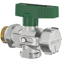Simplex KFE-Kugelhahn 1/2'' Durchgangsform für Trinkwasser, Füllhahn in Winkelform, DVGW g Außengewinde PN 16 Messing vernickelt