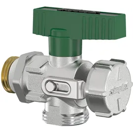 Simplex KFE-Kugelhahn 1/2'' Durchgangsform für Trinkwasser, Füllhahn in Winkelform, DVGW g Außengewinde PN 16 Messing vernickelt