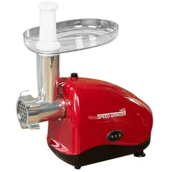 Starlyf Speed Grinder, elektrischer Fleischwolf, Rücklauf Taste, 300 Watt, Kibbeh & Würstchenfüller Aufsatz, rot