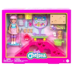 Mattel® Stehpuppe Mattel HJY35 - Barbie - Chelsea - Skatepark: Chelsea+Skateboard+15 Zub bunt