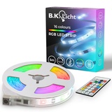 B.K.Licht - USB LED Strip 5m mit Musiksensor, Fernbedienung, RGB IC dynamischer Farbwechsel, LED Streifen, LED Leiste, Zimmer deko, Gaming Deko, LED Band, LED Lichtleiste, 500x0,8x0,3 cm, Weiß