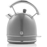 Swan Retro Elektrisch Wasserkocher 1,8L Vintage Abschaltautomatik Kabellos, Edelstahl, 3000 W, Grau