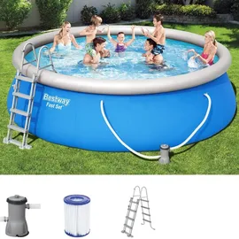 BESTWAY Fast Set Aufstellpool ⌀ 457 x 122 cm Blau inkl. Filterpumpe + Leiter