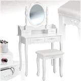 Tectake tectake® Schminktisch, im Antik-Look, mit gepolstertem Hocker, 4 Schubladen, 75 x 40 x 143 cm