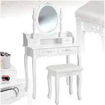 Tectake tectake® Schminktisch, im Antik-Look, mit gepolstertem Hocker, 4 Schubladen, 75 x 40 x 143 cm