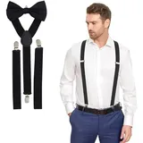 Zonoori Hosenträger Herren Extra Stark mit Fliege, 2.5cm Hosenträger Skihose Herren Arbeitshose Skihosen Schwarz,Einstellbar Ski Suspenders - Einheitsgröße