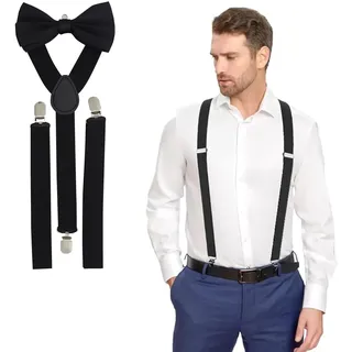 Zonoori Hosenträger Herren Extra Stark mit Fliege, 2.5cm Hosenträger Skihose Herren Arbeitshose Skihosen Schwarz,Einstellbar Ski Suspenders - Einheitsgröße