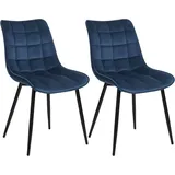 Woltu Esszimmerstühle 2er Set Küchenstuhl Polsterstuhl mit Rückenlehne, Sitzfläche aus Samt, Metallbeine, Blau