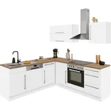 kochstation Winkelküche »KS-Samos«, Stellbreite 220x220 cm, wahlweise mit E-Geräten, mit Arbeitsplatte, weiß