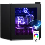 HCK 48L Mini Kühlschrank mit Glastür Leise 39dB, Cyberpunk Getränkekühlschrank mit Fernsteuerbaren RGB LED Lichtern, Flaschenkühlschrank, Mini Fridge 0-15°C für Gaming Deko, Minibar, Schwarz