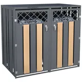 Refined Living Mülltonnenbox Mülltonnenbox Metall abschließbar Outdoor Garten Klappdeckel Holzoptik (2 Fächer Mülltonnenbox, ohne Mülltonnen, 132x80x118,5cm, verzinkter Stahl, abschließbar, Klappdeckel hydraulisch, 1 St., Rautenbelüftung, Holzoptik, Outdoor Garten Terrasse), Geeignet für die Abfalltrennung, wetterfeste Metallmülltonnen grau 132 cm x 118.5 cm x 80 cm