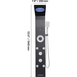 Vevor Duschpaneel-Turmsystem (6 in 1) mit Regenwasserfall-Duschkopf & LED, (1345 mm) Duschsäule aus gebürstetem Edelstahl, - Schwarz