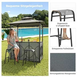 Costway Gartenbar Set Bartisch mit 2 Barhockern 120 x 60 x 110 cm Grau/Braun