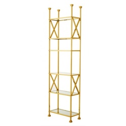 Casa Padrino Luxus Regal Schrank Edelstahl Gold mit Glasböden B 65 x H 230 cm Bücherregal Regal Schrank - Art Deco Möbel