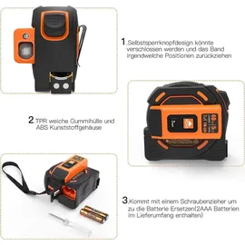 Tacklife TM-L01 2 in 1 Laser Entfernungsmesser, 40m Massband und 5m Massband, 2 Laseröffnungs, HD und LCD-Display, Selbsthemmend, Aktiver