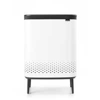 Brabantia Bo Hi 2 x 45L - Wäschekorb - 2 Fächer - Deckel mit Quick-Drop Öffnung - Herausnehmbarer Baumwollsack - Tragbar & Hygienisch - Schlafzimmer- & Badezimmerzubehör - Weiß