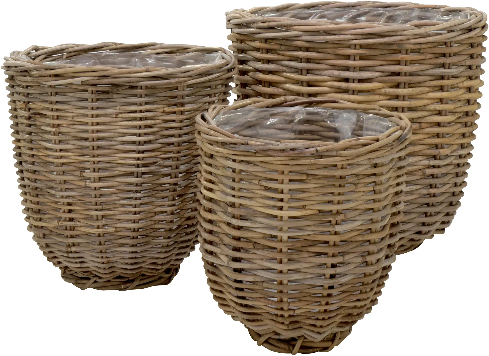 Korb Rattan S/3 D29/36/43cm mit Folie H30/35/40cm  - grau