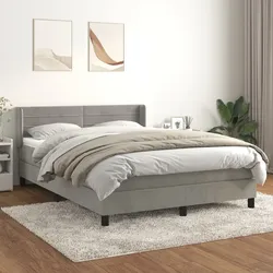 Boxspringbett 140x200 cm – Hellgrau, Samt, mit Taschenfederkernmatratze - 140x200 cm